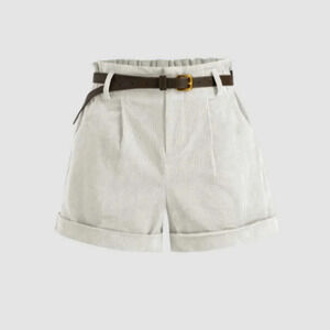 Cider Off-White High-Waisted Shorts with Dark Brown Belt